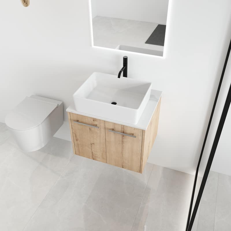 Malwee 24"/30" Floating Bathroom Vanity, Wall Mounted Bathroom Vanity with Ceramic Sink,Soft Close Doors