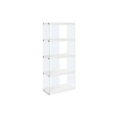 5 Tier Bookcase, Modern Contemporary 60"h Bookshelf with Clear Tempered Glass Frame for Living room Office, Bedroom