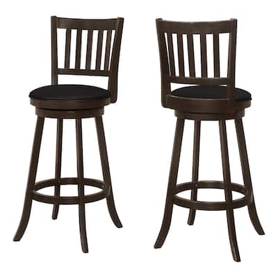 Set of 2 Swivel Round Faux Leather Seat Bar Stool with Full Back and Footrest Wood Legs for Kitchen