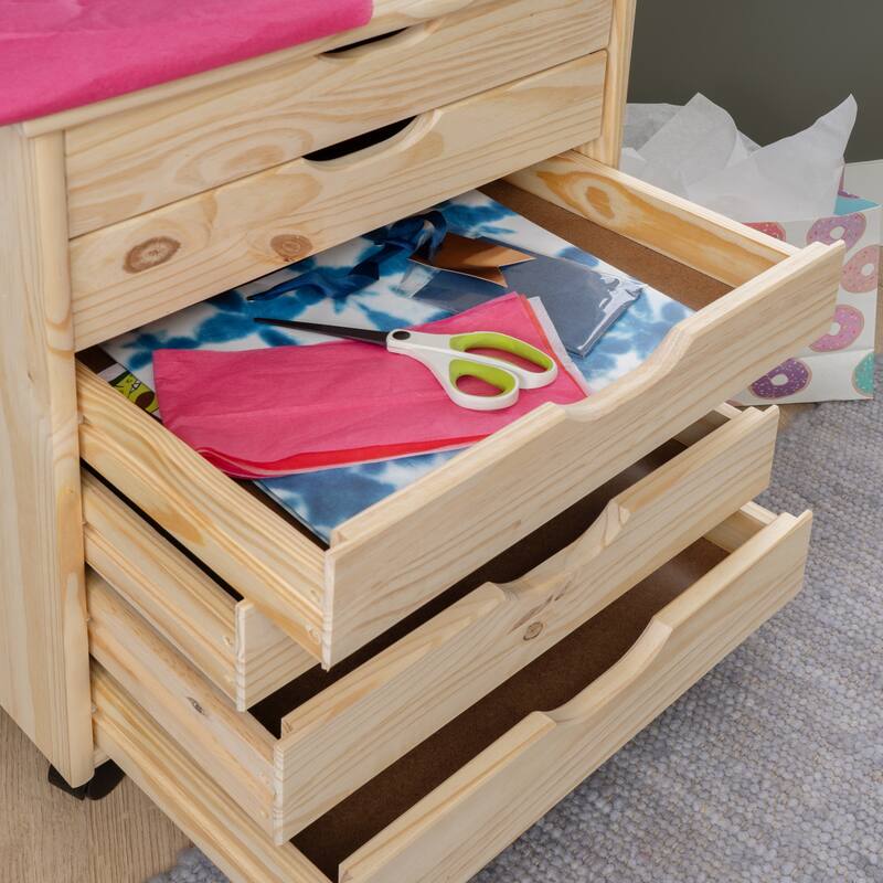 6-Drawer Wooden Storage Cabinet with Wheels - 25.75" - Beige