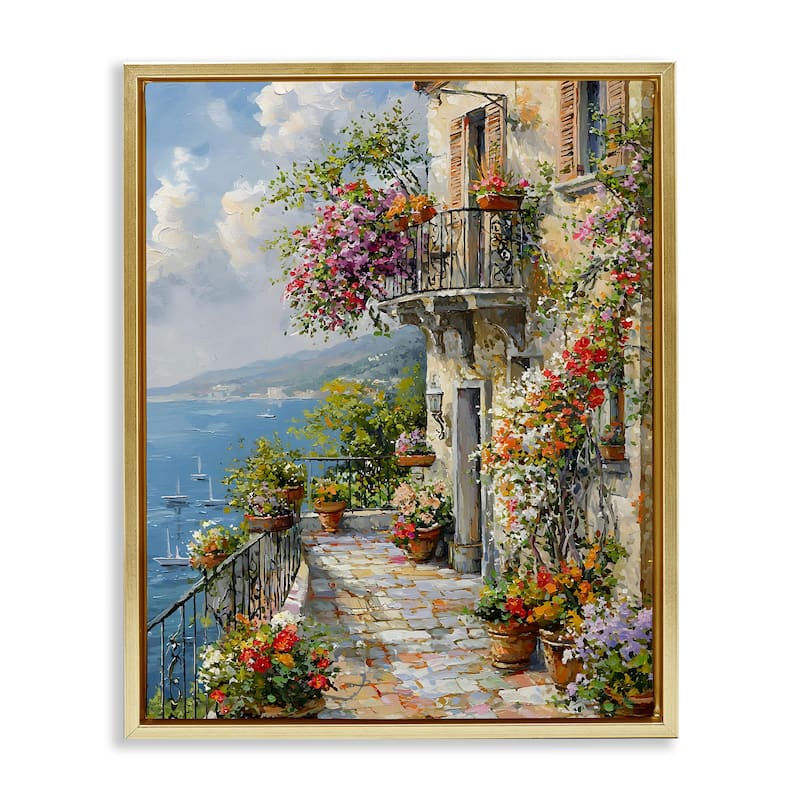 Stupell Botanical Lined Seaside Framed Floater Canvas Wall Art Design By Franklyn Gregory - 17 x 21 - Gold