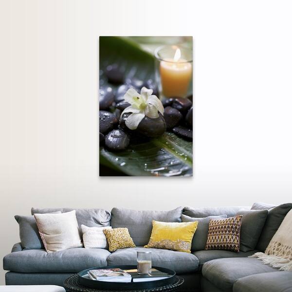 Shop An Orchid On A Massage Stone With A Candle In Zen Atmosphere Canvas Wall Art Free Shipping Today Overstock 16481312