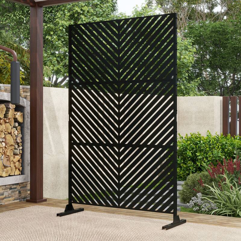 Outdoor 75'' x 47'' Metal Privacy Screen Fence Panel Line Pattern