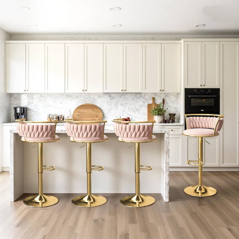4 Set Modern Velvet Adjustable Swivel Bar Stools with Metal Frame