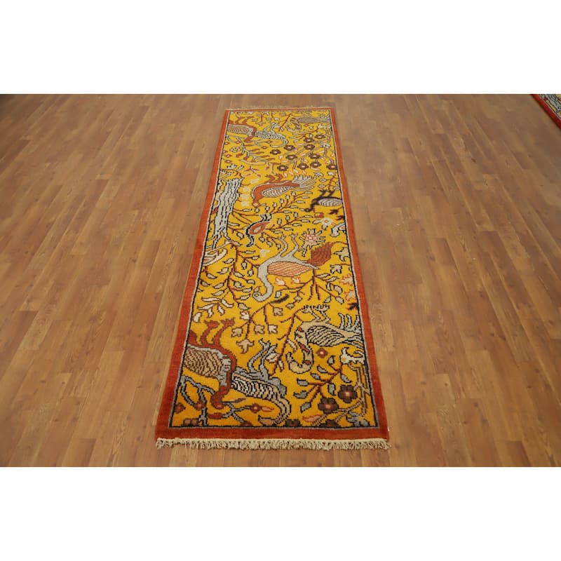 Hand Knotted Oriental 100% Wool Carpet Traditional Floral Oranges & Rust Ziegler Runner Rug - 8' 0'' X 2' 6''