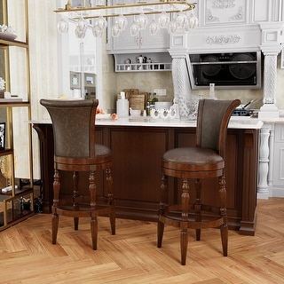Solid Wood Swivel Bar Stool Carved Hardwood Rotatable Pub Height Stools