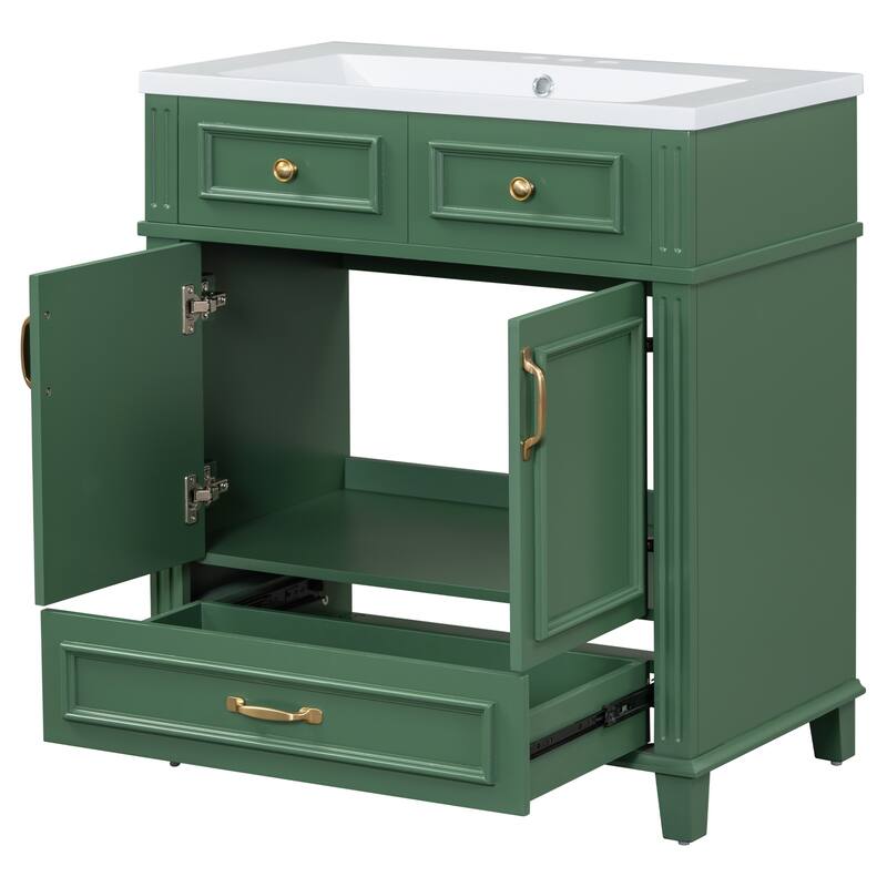 Roomfitters 30" Vanity with Resin Sink, Solid Wood Cabinet with Soft Closing Doors, Retro Freestanding Storage Style