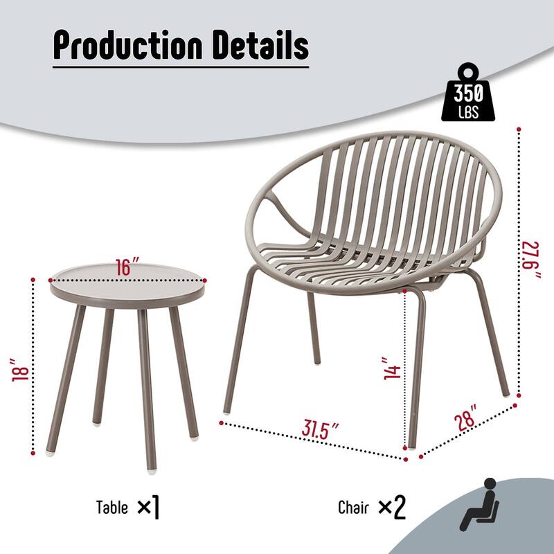 Werph 3 Pieces Patio Furniture Set, Outdoor Furniture with Bistro Table and Patio Chairs Set of 2