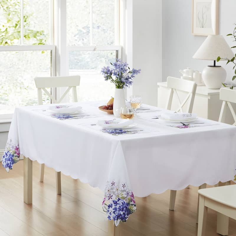 Spring Hydrangea Floral Cutwork Tablecloth - 60x84 Rectangular