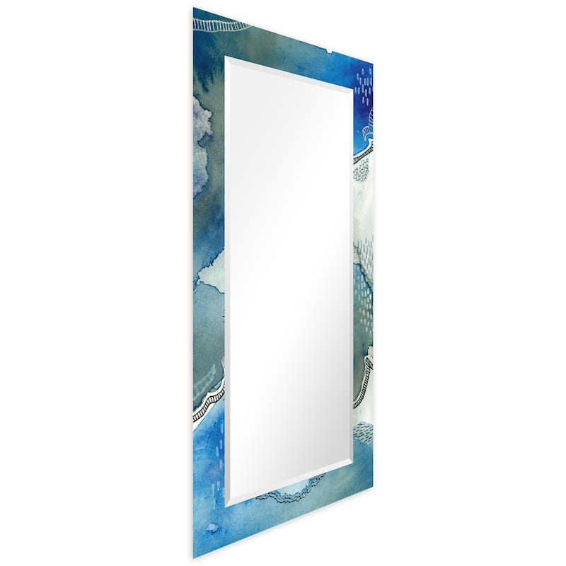 Subtle Blues Rectangular Beveled Mirror on Free Floating Printed Tempered Art Glass - Clear - 54" x 28"