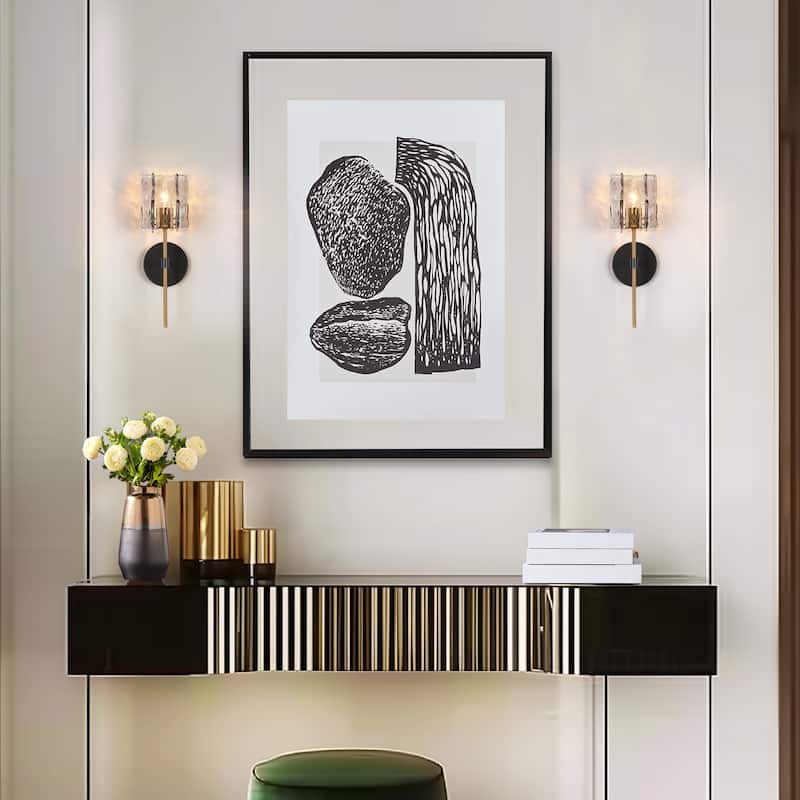 Kasy Modern 1-Light Textured Glass Wall Sconce Brass Vanity Light - Grey Smoke&Gold - 4.7"L x 5.9"W x 15"H