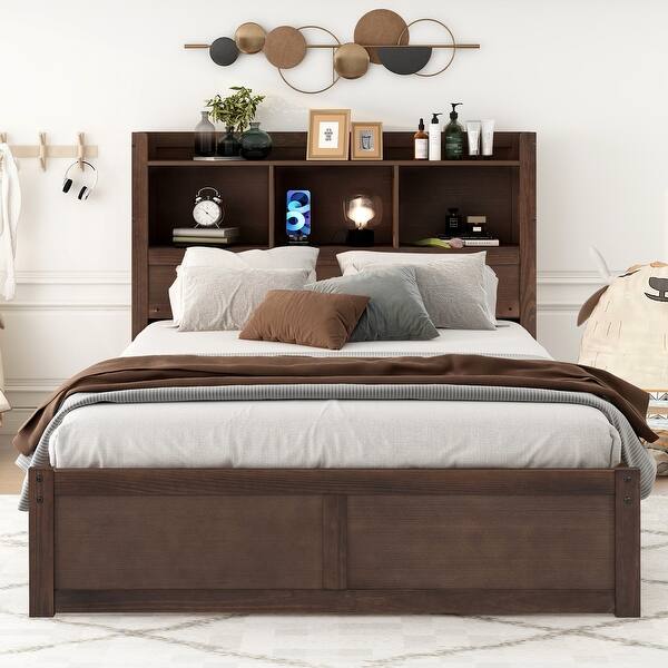 slide 2 of 17, Full Size Storage Platform Bed with Trundle and Pull-Out Shelves, Espresso