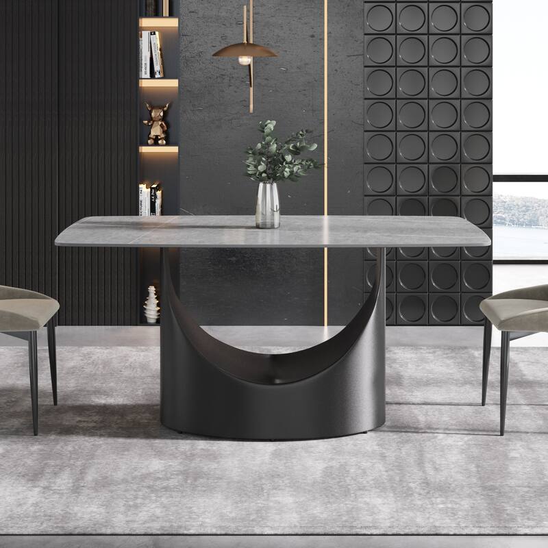 71" Sintered Stone Dining Table for Up To 8,Solid Black Carbon Steel Base