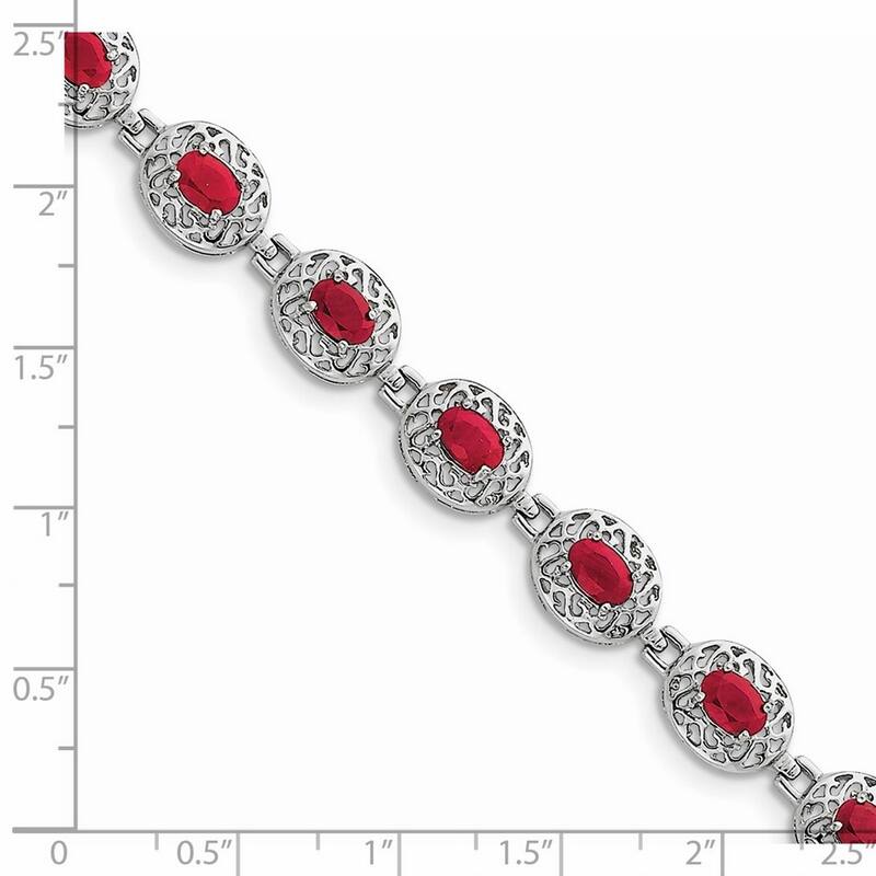 Curata 925 Sterling Silver Polished Box Catch Closure Ruby Bracelet 7 Inch Box Clasp