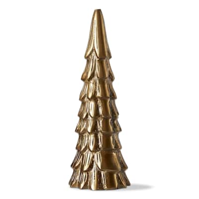 Cast Aluminum Gold Metal Christmas Tree Decor Large for Tabletop or Mantel, 10 inch