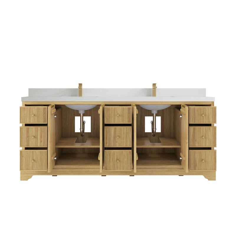 Willow Collections 84 in. W x 22 in. D Austin Solid Teak Wood Double Sink Bathroom Vanity with Countertop