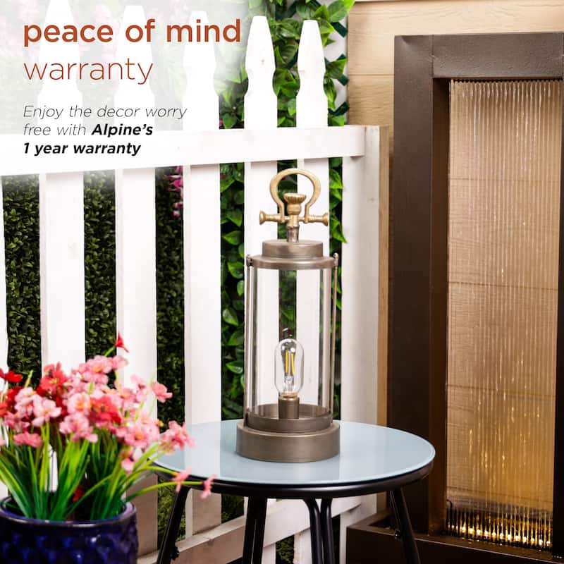 Vintage Metal and Glass Lantern with Warm White LED- Large