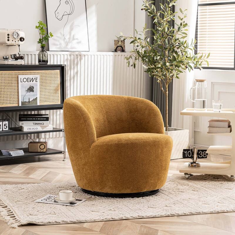Swivel Accent Chair, Furry Round Barrel Chair