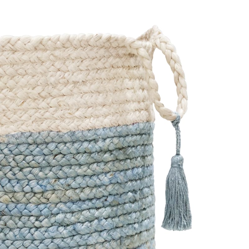 Sevita Bold Striped Off-White Jute Decorative Storage Basket with Handles