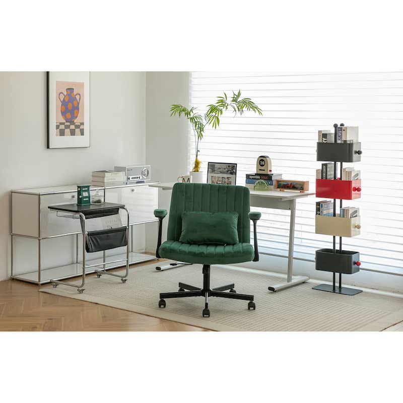 Velvet Swivel Office Chair with Wheels, Comfy Criss Cross Upholstered Vanity Chair, Desk Chair with Adjustable Height