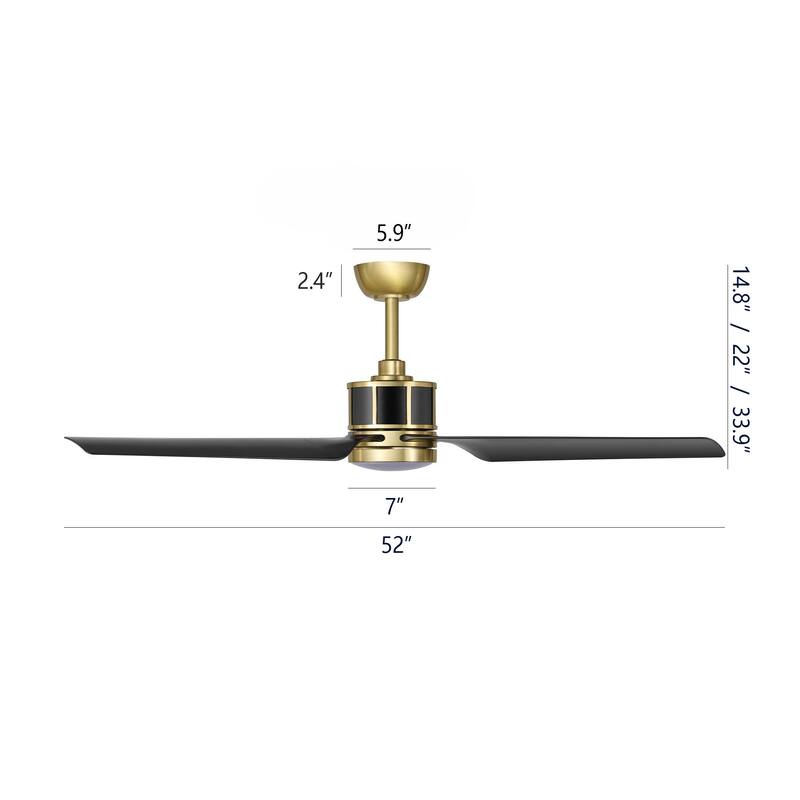 52" Reversible 3-Blade Smart LED Ceiling Fan with Remote Control and Light Kit