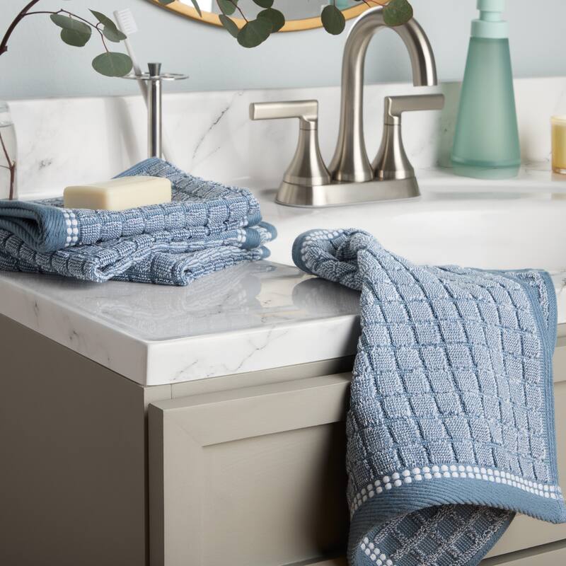 TOWN & COUNTRY EVERYDAY 4-Piece Textured Windowpane Washcloth Set, 13x13-Inch, 100% Cotton - 13"x13"