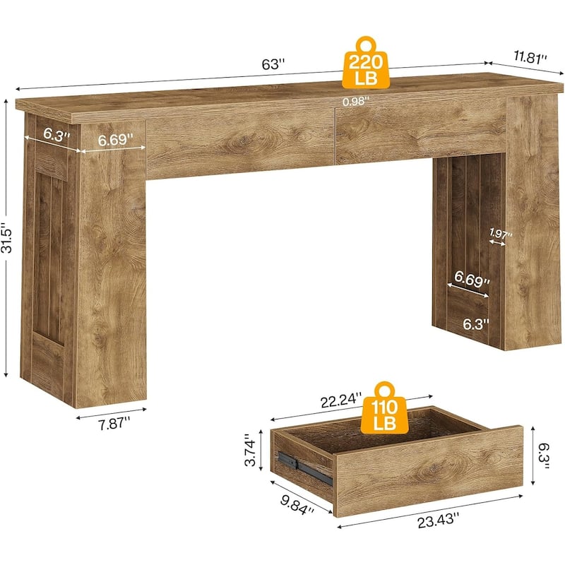 63-Inch Console Table with 2 Drawers, Modern Long Entryway Sofa Table for Hallway - 63" L x 11.8" W x 31.5" H