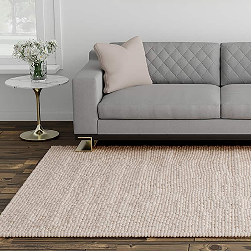 Domani Clouds Contemporary Hand-Knotted Ivory Heathered Rug