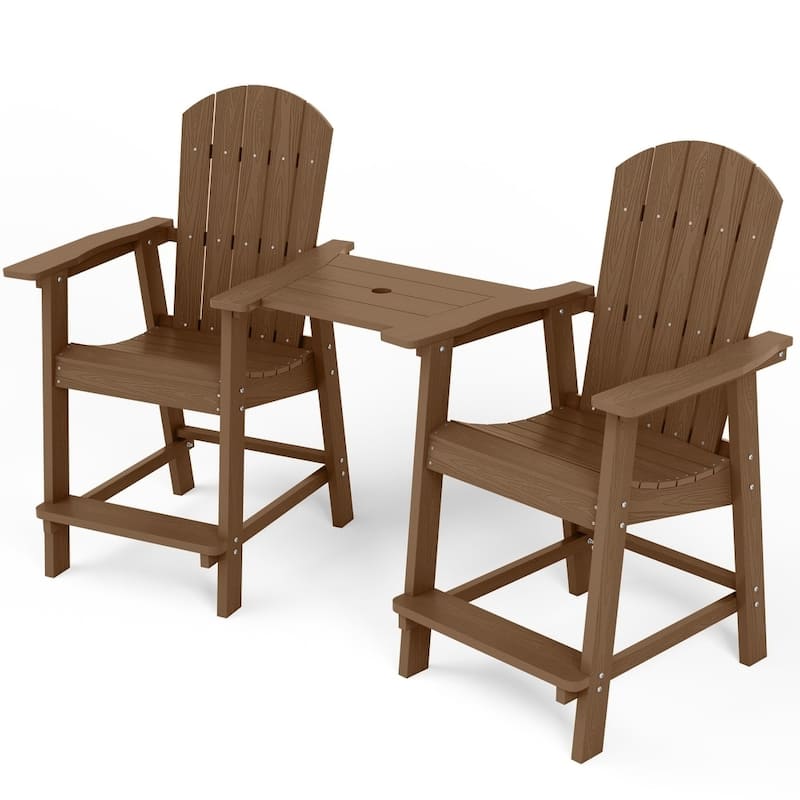 WINSOON Tall Adirondack Chair Piece of 3, Balcony Chair with Connecting Table