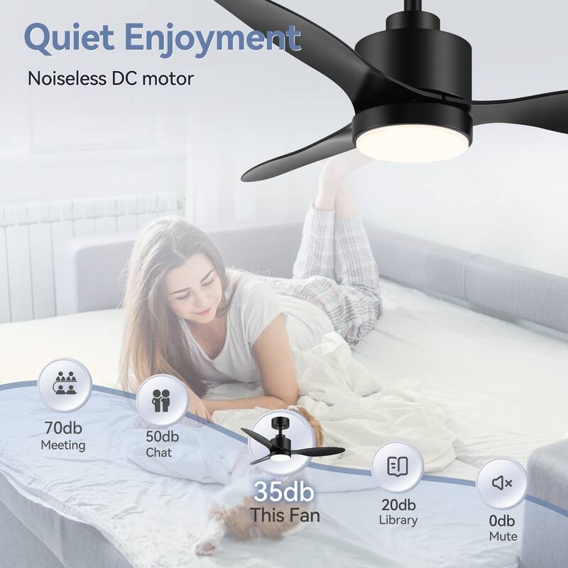 52"/42" Black/Gold LED Ceiling Fan with Lights Remote(3-Blade)