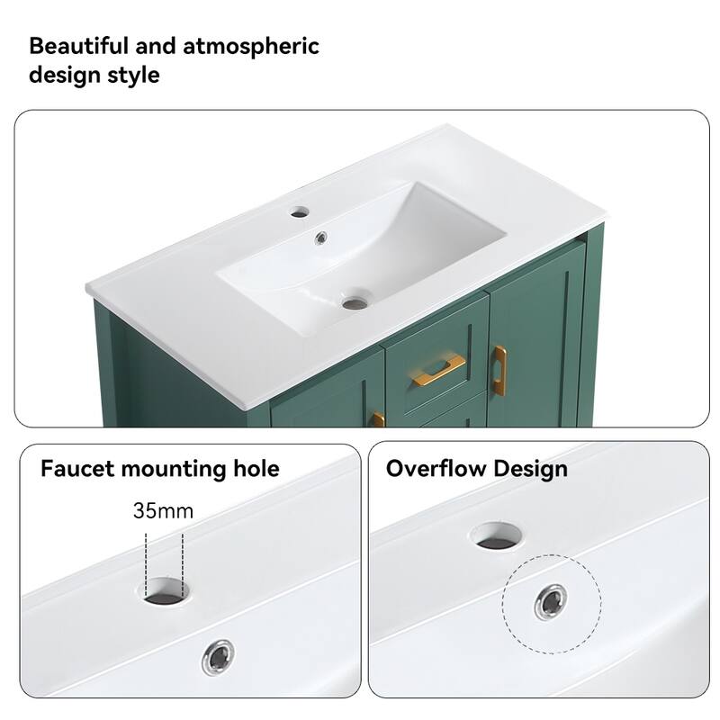 36" Bathroom Vanity with Undermount Single Sink and 2 Doors and 3 Drawers - 36''