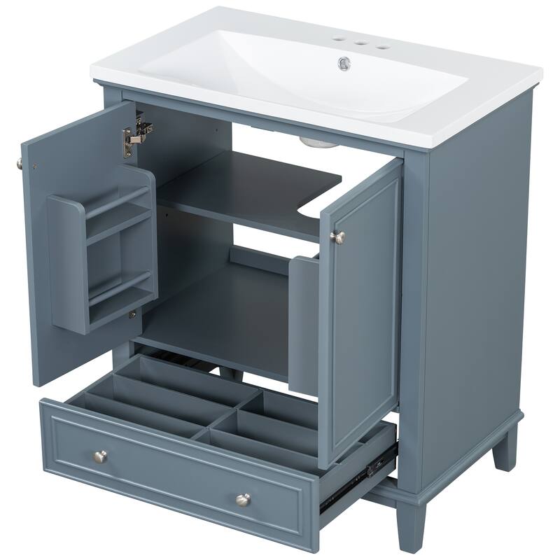 30" Bathroom Vanity with Sink Combo, Multi-functional Bathroom Cabinet with Doors and Drawer, Solid Frame and MDF Board