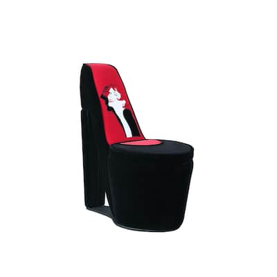 Glam Black and Red Contempo Lady Faux Suede High Heel Shoe Shaped Storage Chair - 32.86" x 32" x 16"