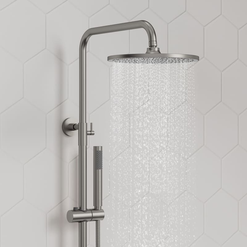 Height Adjustable Thermostatic Shower System with Tub Spout, 10" Rain Shower Head, Hand Shower, Brass Valve