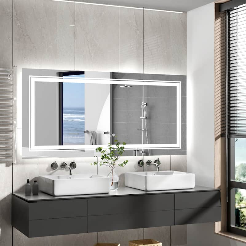 Jumbo LED Light Backlit Bathroom Mirror Makeup Anti-Fog Memory 3 Color - 63"x32"