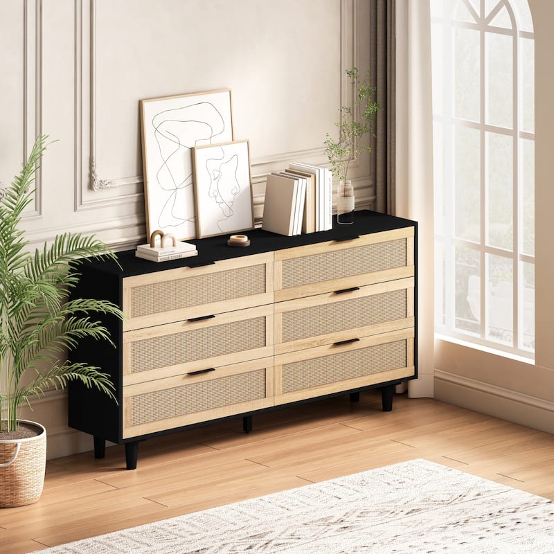 Modern 6-Drawers Rattan Storage Cabinet Rattan Drawer