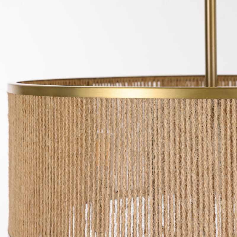 LamQee Large Farmhouse Rattan Chandelier Rope Pendant Light Fixture