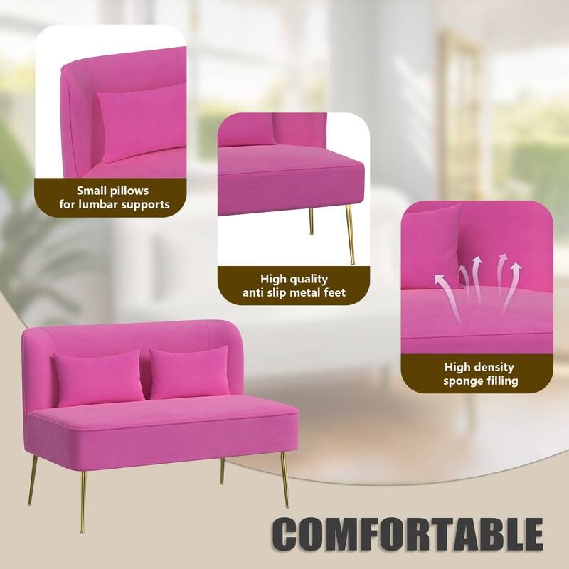Velvet Upholstered Metal Legs Loveseat
