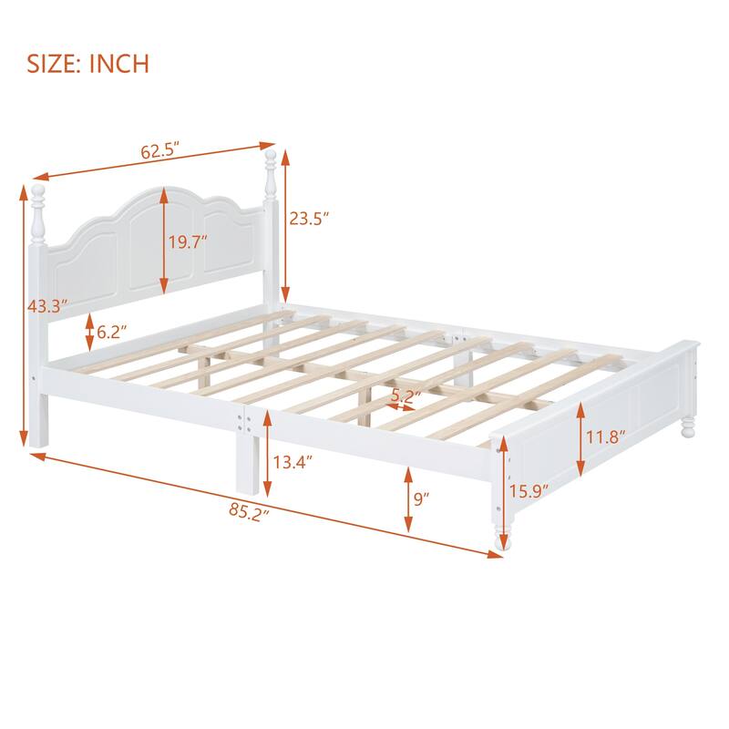 Queen Size Bedroom Retro Wooden Platform Bed, Classic Wood Structure ...