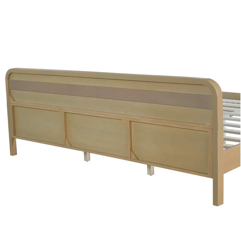 Rustic Yellow Solid Pine Wood King Size Bed - No Box Spring Needed, Durable & Stable Design