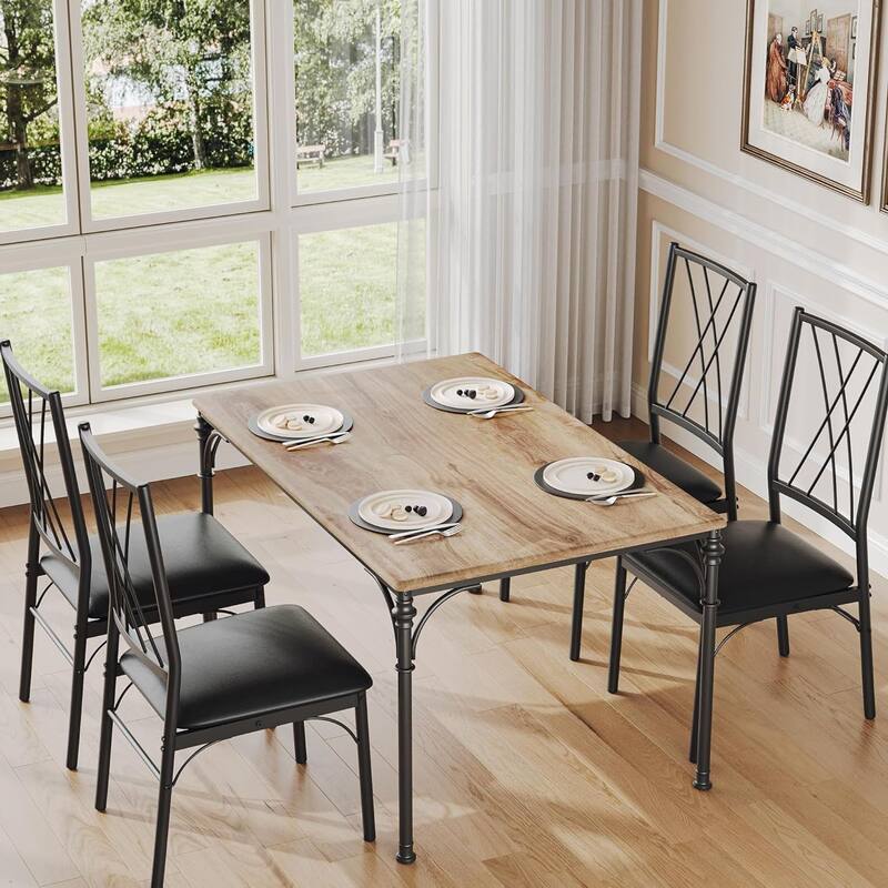5 Piece Rectangular Kitchen Table Set, Space-Saving Kitchen & Dining Room Table for 4-6