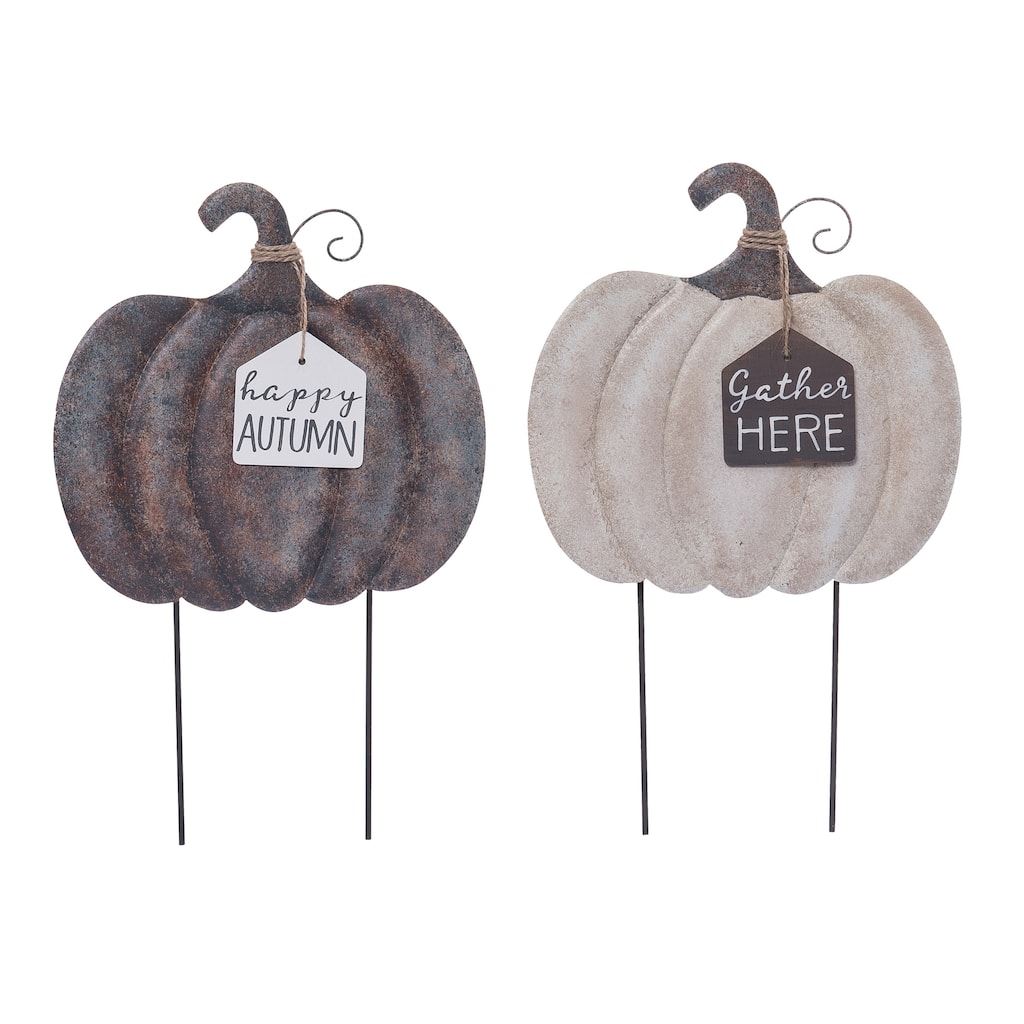 Transpac Metal Rustic Pumpkin Y/S Set of 2 Fall/Harvest Home Decorations