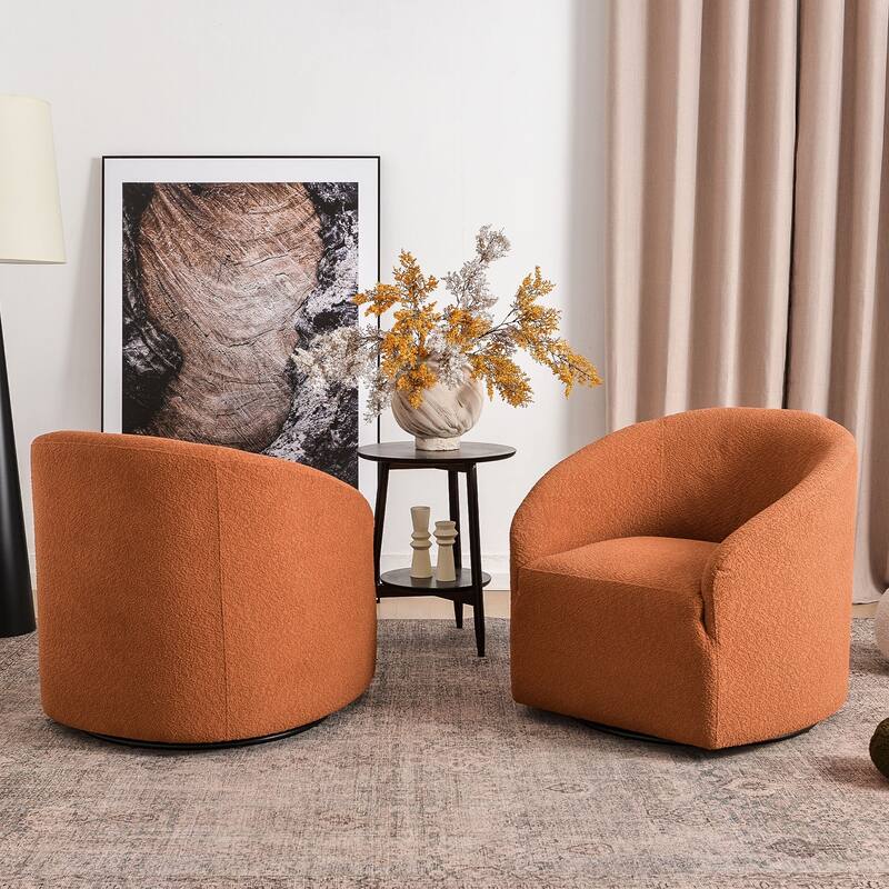 KINWELL 32"W Boucle Upholstered Swivel Barrel Armchair (Set of 2)