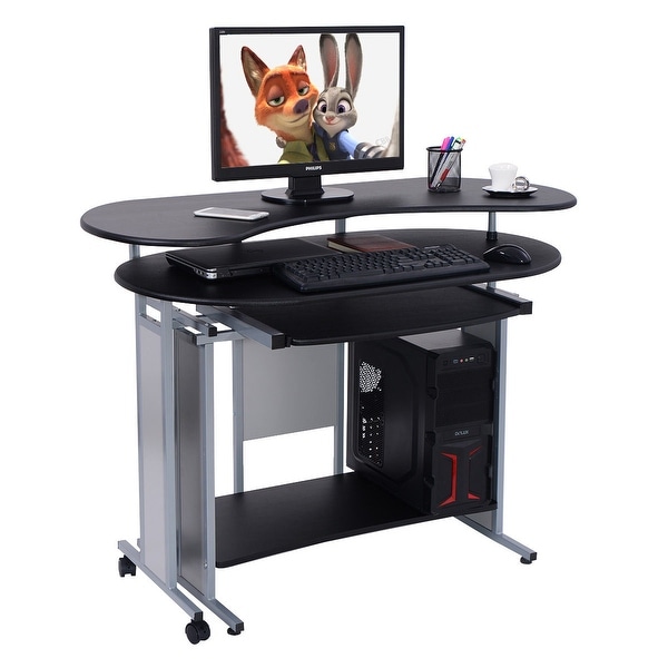 ergonomic Costway L-Shaped Computer Desk Corner Workstation with Dual Monitor