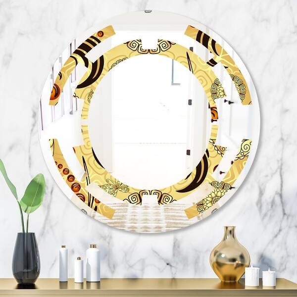 Designart 'Golden Luxury Pattern I' Printed Modern Round or Oval Wall ...