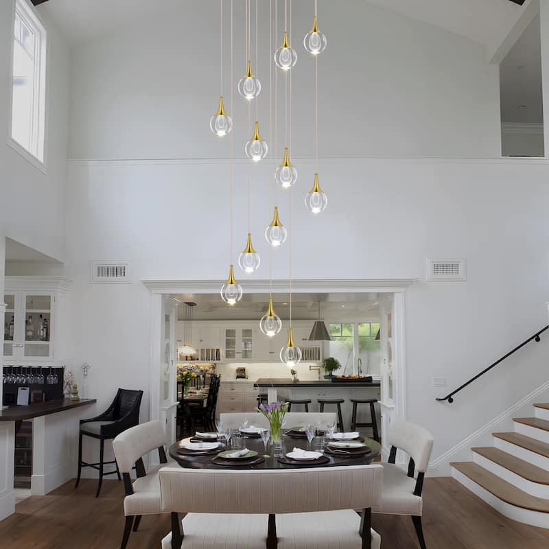 Starsky Modern 12-Light Cluster Raindrop Chandelier Stair Entryway Cluster Light for High Ceiling - Gold