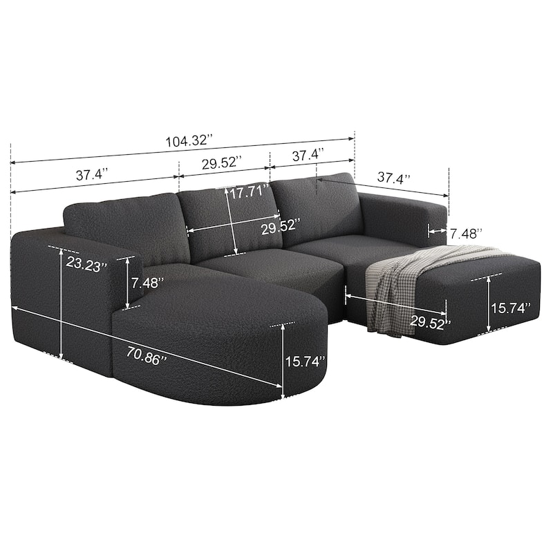 104"x71" Modular Sectional Sofa Sleeper, Chaise, Ottoman, U-Shaped