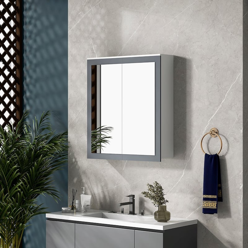 27"x30" Wall-Mounted Bathroom Medicine Cabinet with Mirror, Double Doors, Adjustable Shelves, and Storage Space - 6.8X27.3 in