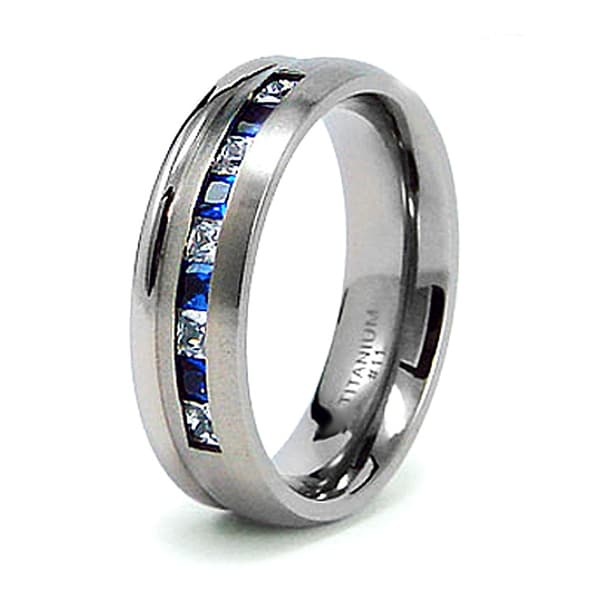 Titanium Blue Saphire And White CZ Ring