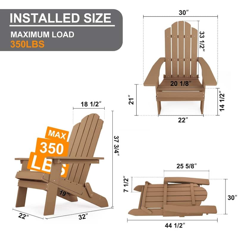 Folding Adirondack Chair Weather resistant Outdoor Garden Patio Chair by WINSOON